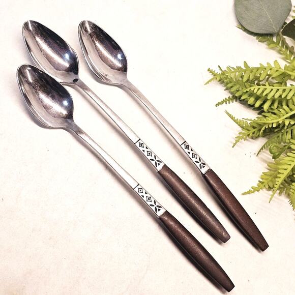 MCM Ekco Eterna Tea Spoons Wood Handles Stainless Steel Flatware Mid Century 60s - Picture 11 of 11